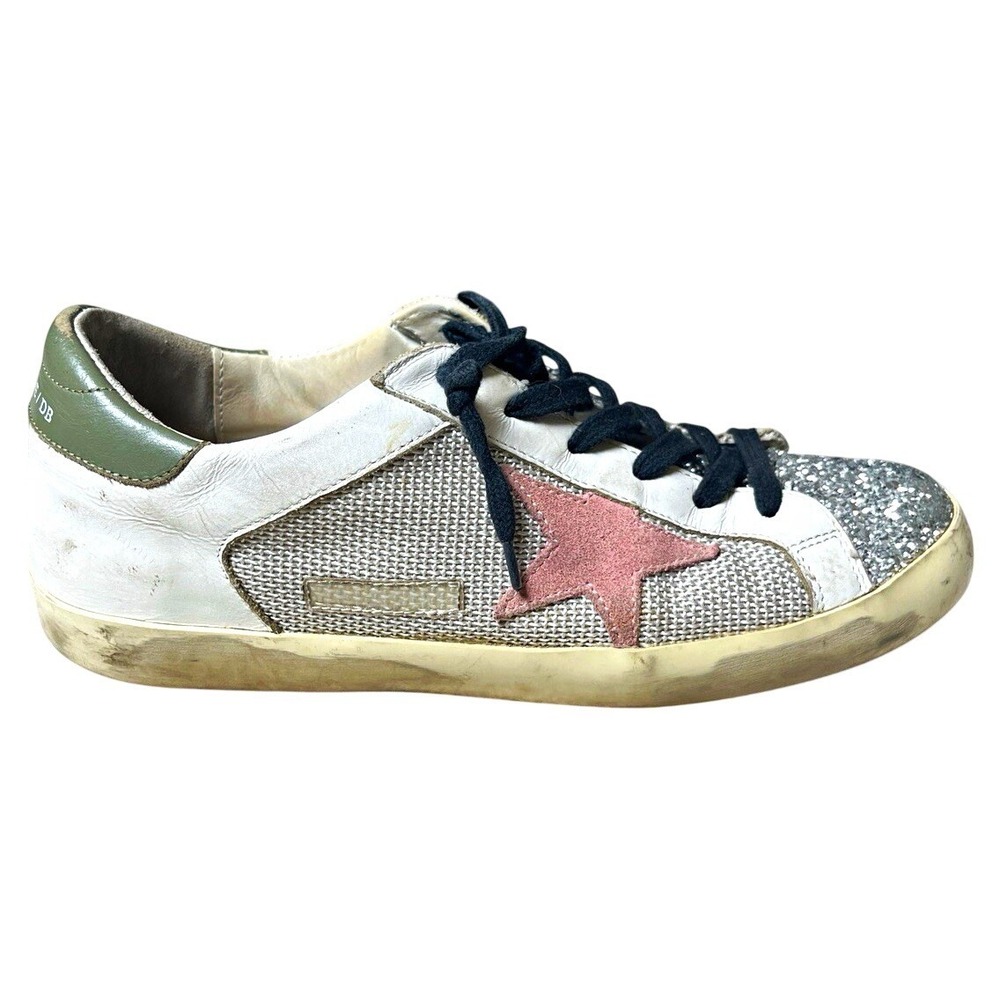Golden Goose Superstar Low Top Sneaker White Silver Glitter Pink Star 40 US 9